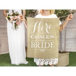 Jutový banner "Here comes the bride"